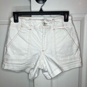 Spartina 449 White Denim Shorts Brown Stitching Womens Sz 0